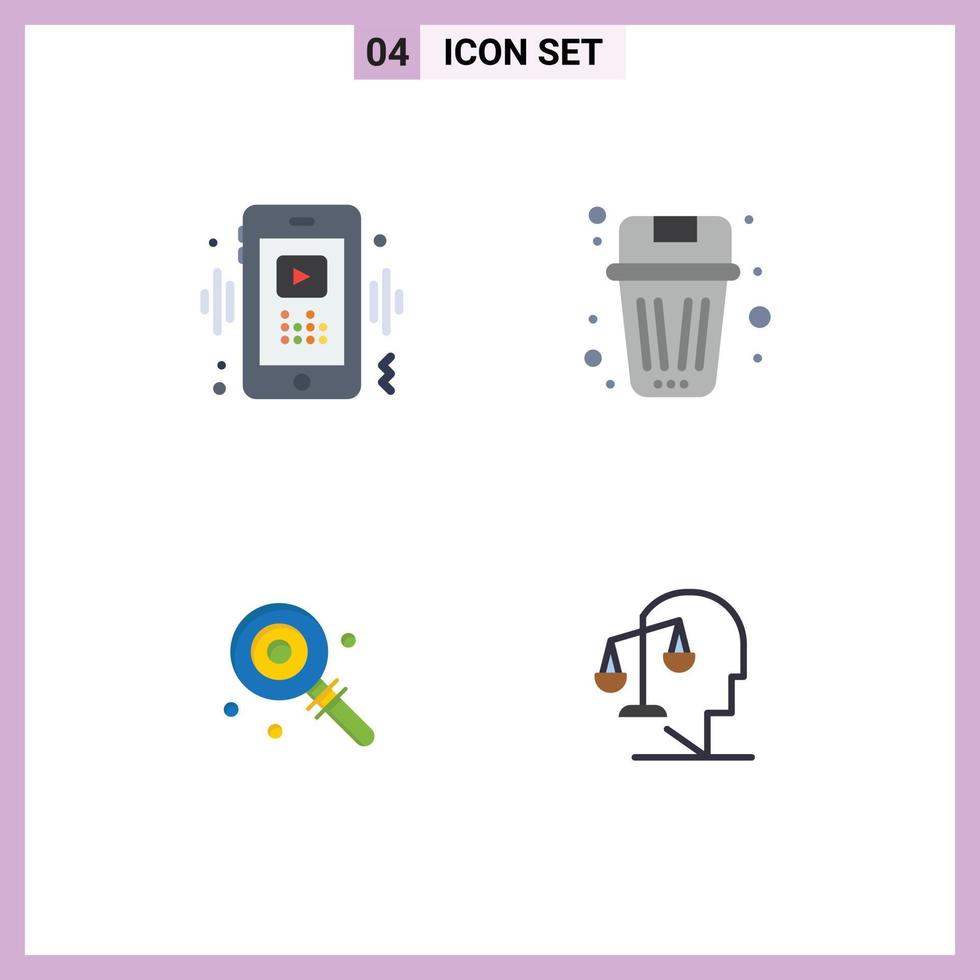 Editable Vector Line Pack of 4 Simple Flat Icons of phone trash player been lolipop Editable Vector Design Elements