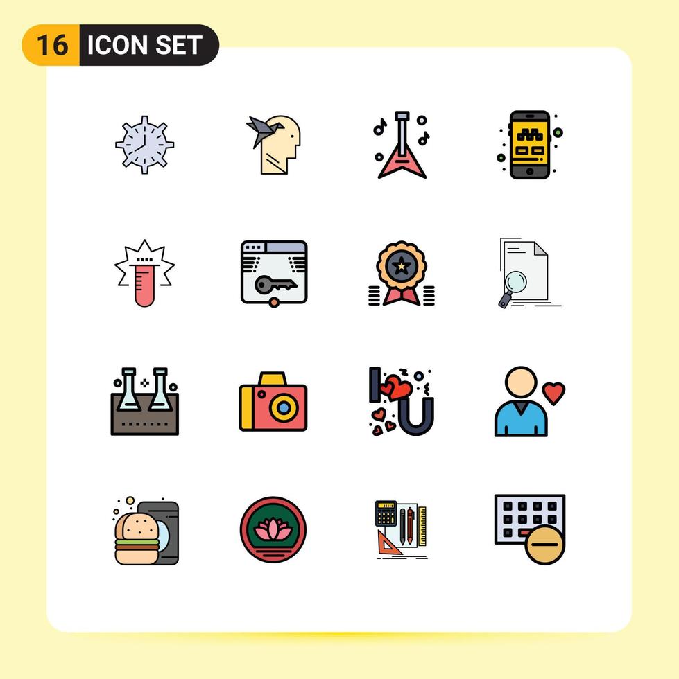 16 Thematic Vector Flat Color Filled Lines and Editable Symbols of transport mobile imaginaton app instrument Editable Creative Vector Design Elements