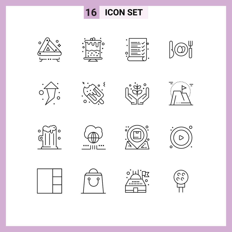 Outline Pack of 16 Universal Symbols of fast food up exam right easter Editable Vector Design Elements