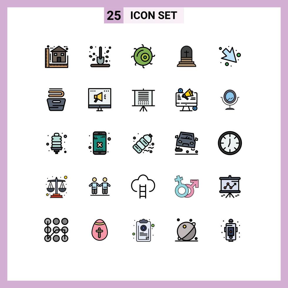 25 Universal Filled line Flat Color Signs Symbols of arrow cross scoop christian plant Editable Vector Design Elements