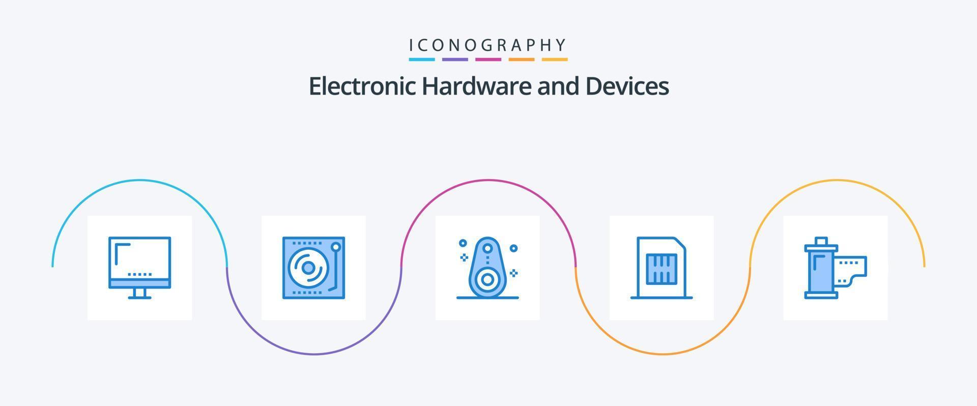 Devices Blue 5 Icon Pack Including mobile. cellphone. turntable. card. outline vector