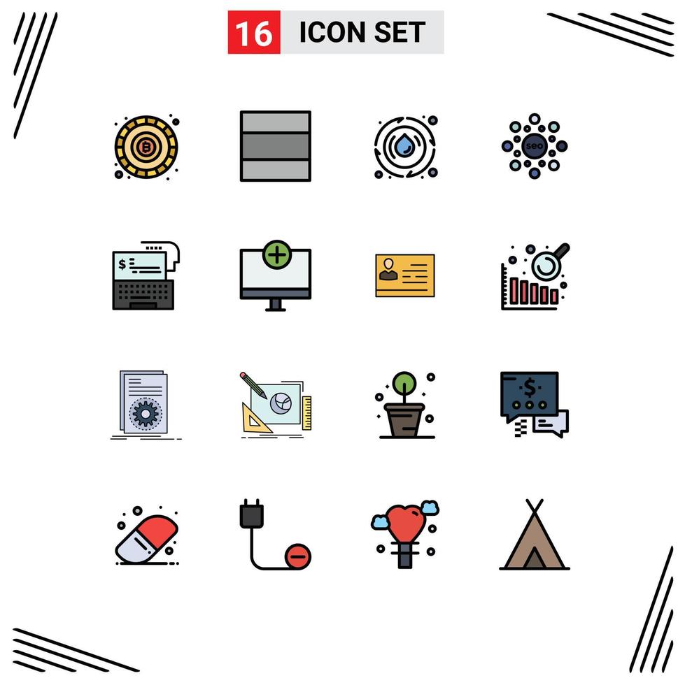 Pack of 16 creative Flat Color Filled Lines of online digital energy bank rank Editable Creative Vector Design Elements