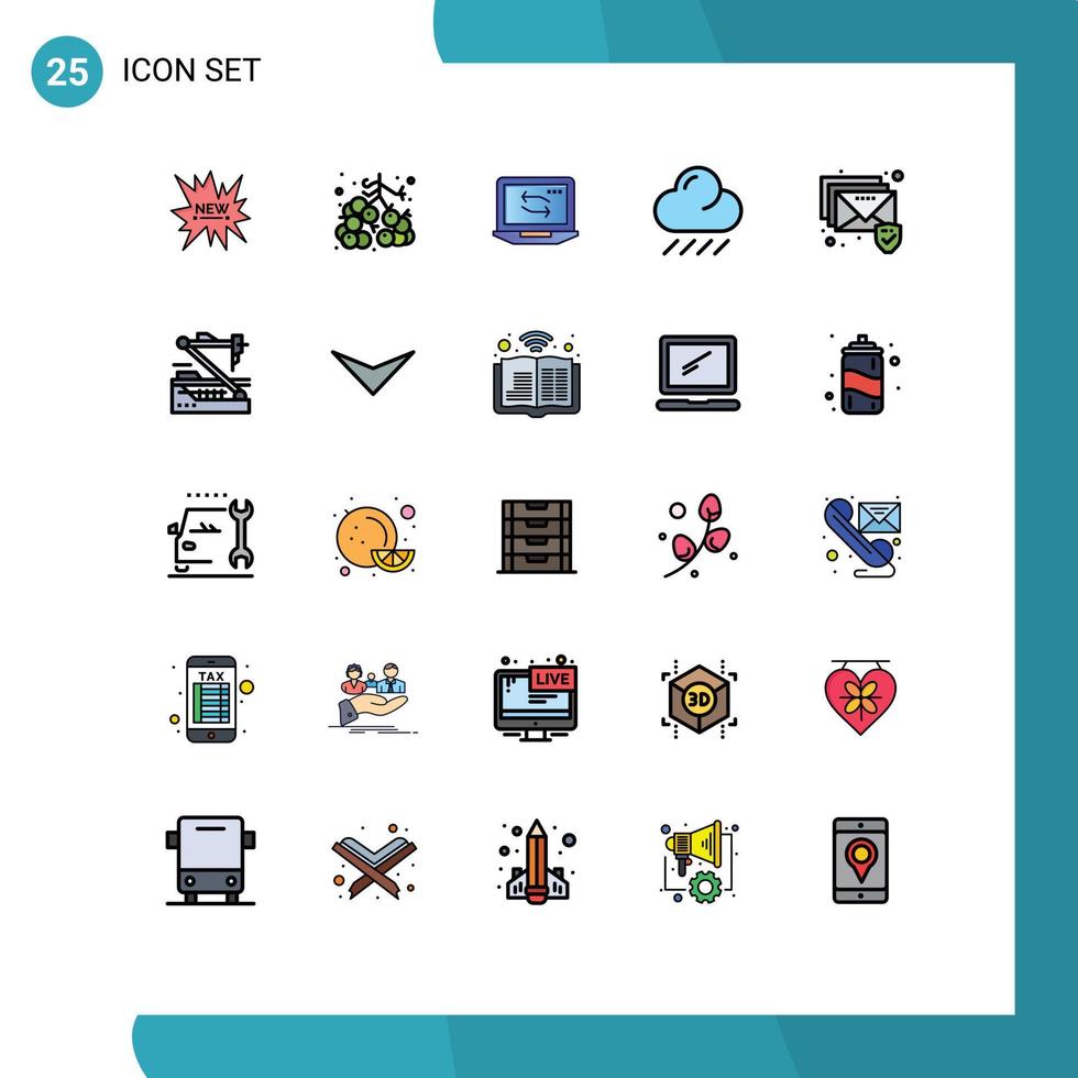 25 iconos creativos, signos y símbolos modernos de seguridad, correo electrónico, computadora, clima, nube, elementos de diseño vectorial editables vector