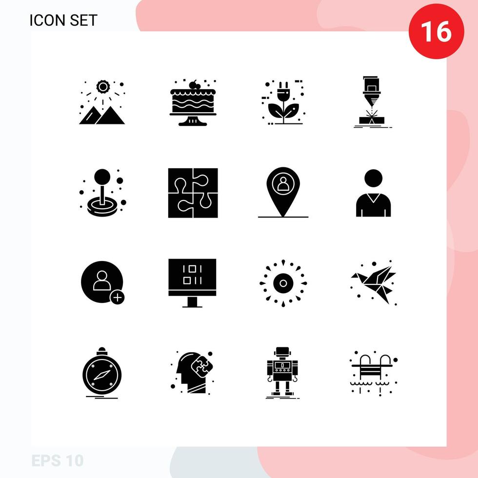 Set of 16 Commercial Solid Glyphs pack for steel fabrication auto engineering energy Editable Vector Design Elements