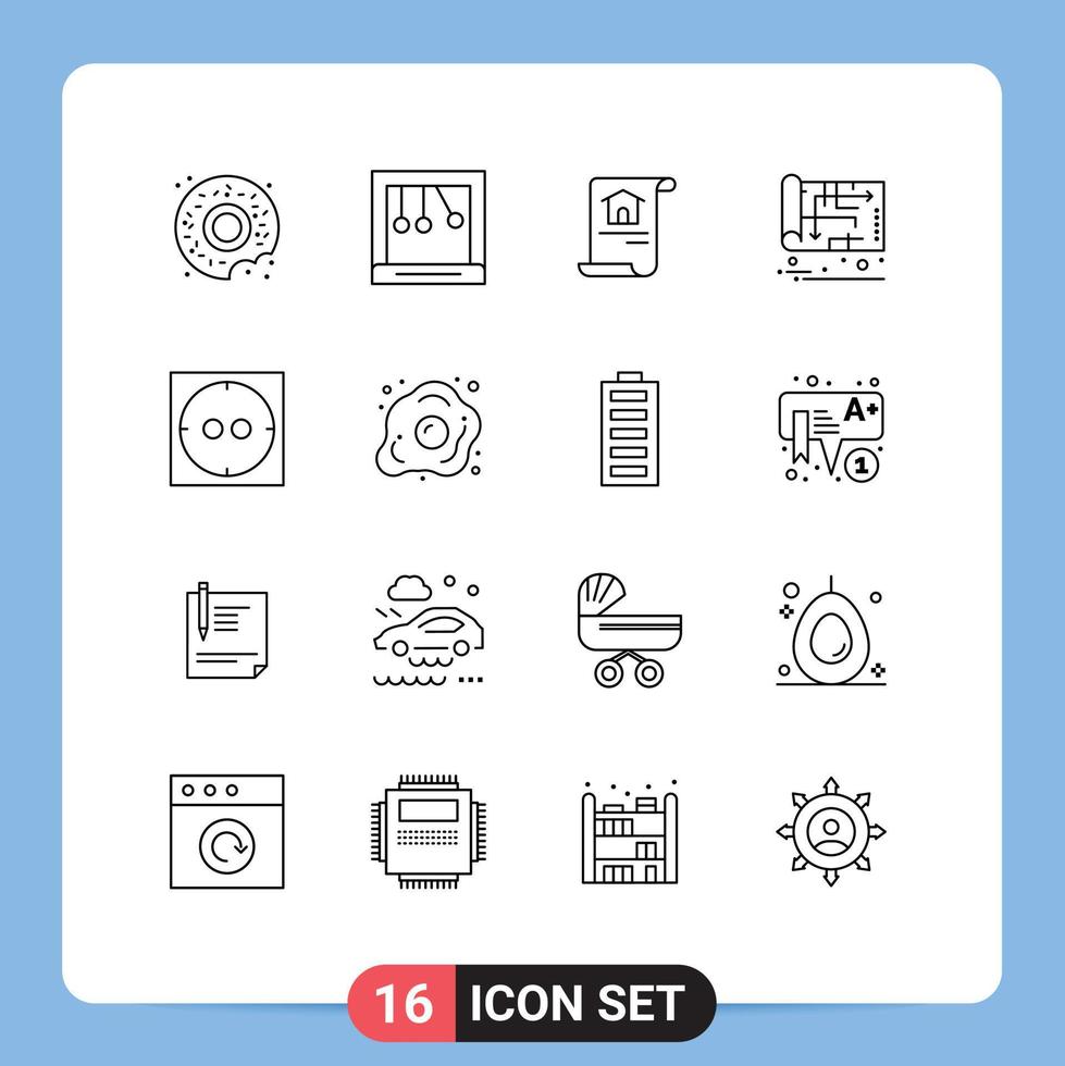 Outline Pack of 16 Universal Symbols of diet electric home plan house Editable Vector Design Elements