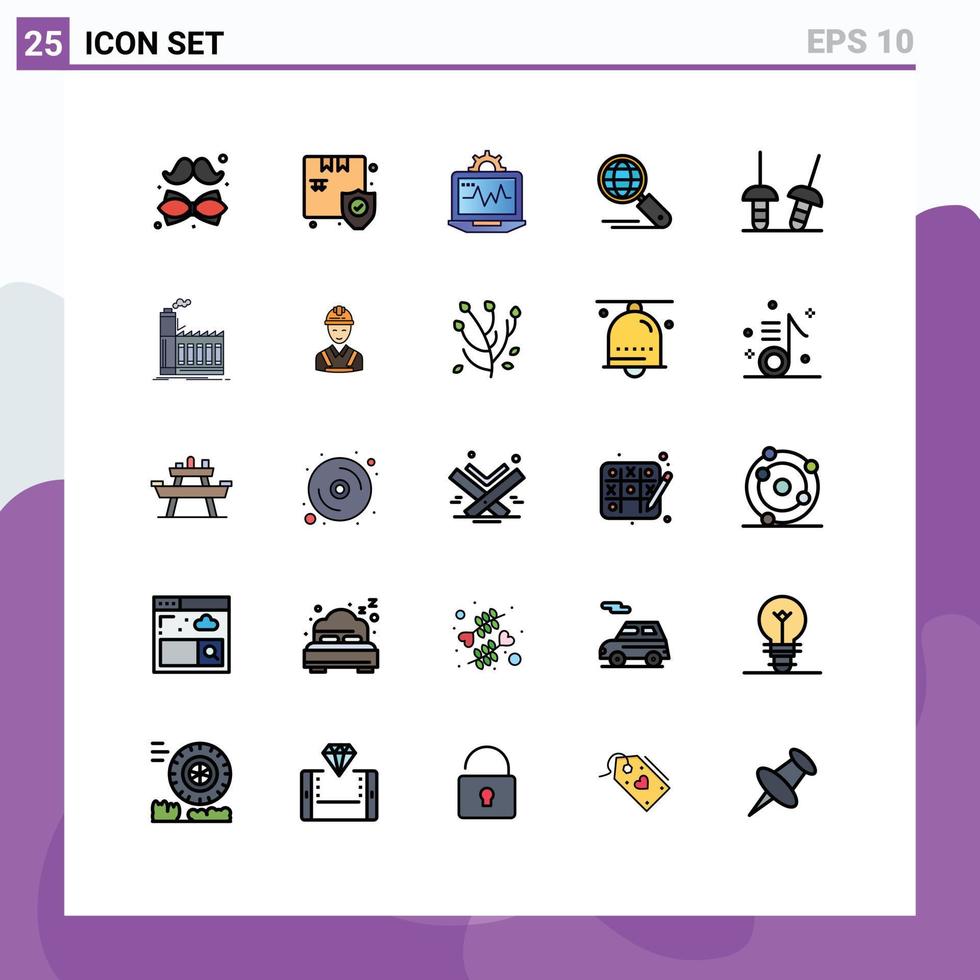 Mobile Interface Filled line Flat Color Set of 25 Pictograms of fencing search security internet computing Editable Vector Design Elements