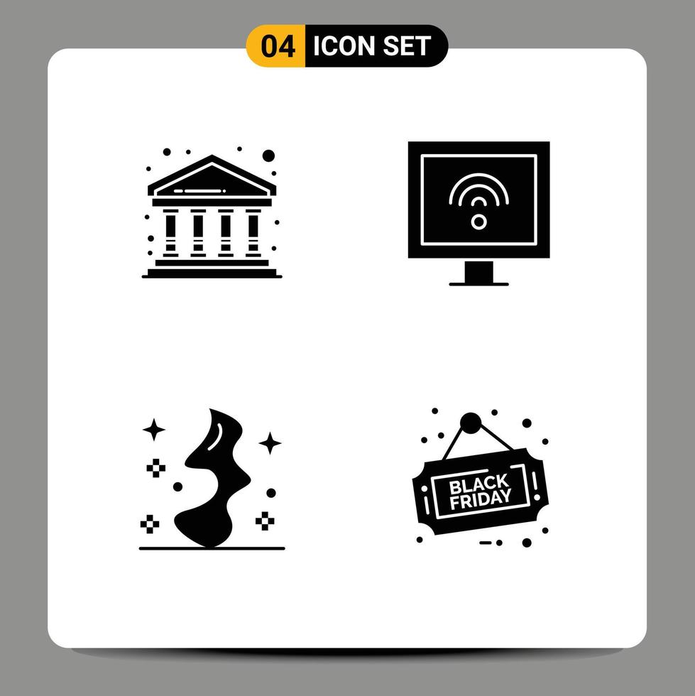 Modern Set of 4 Solid Glyphs Pictograph of bank smoke building smart witch Editable Vector Design Elements