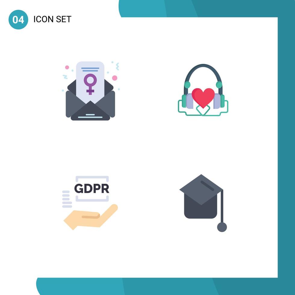 4 concepto de icono plano para sitios web móviles y aplicaciones feminismo chat gdpr bolso protección amorosa elementos de diseño vectorial editables vector