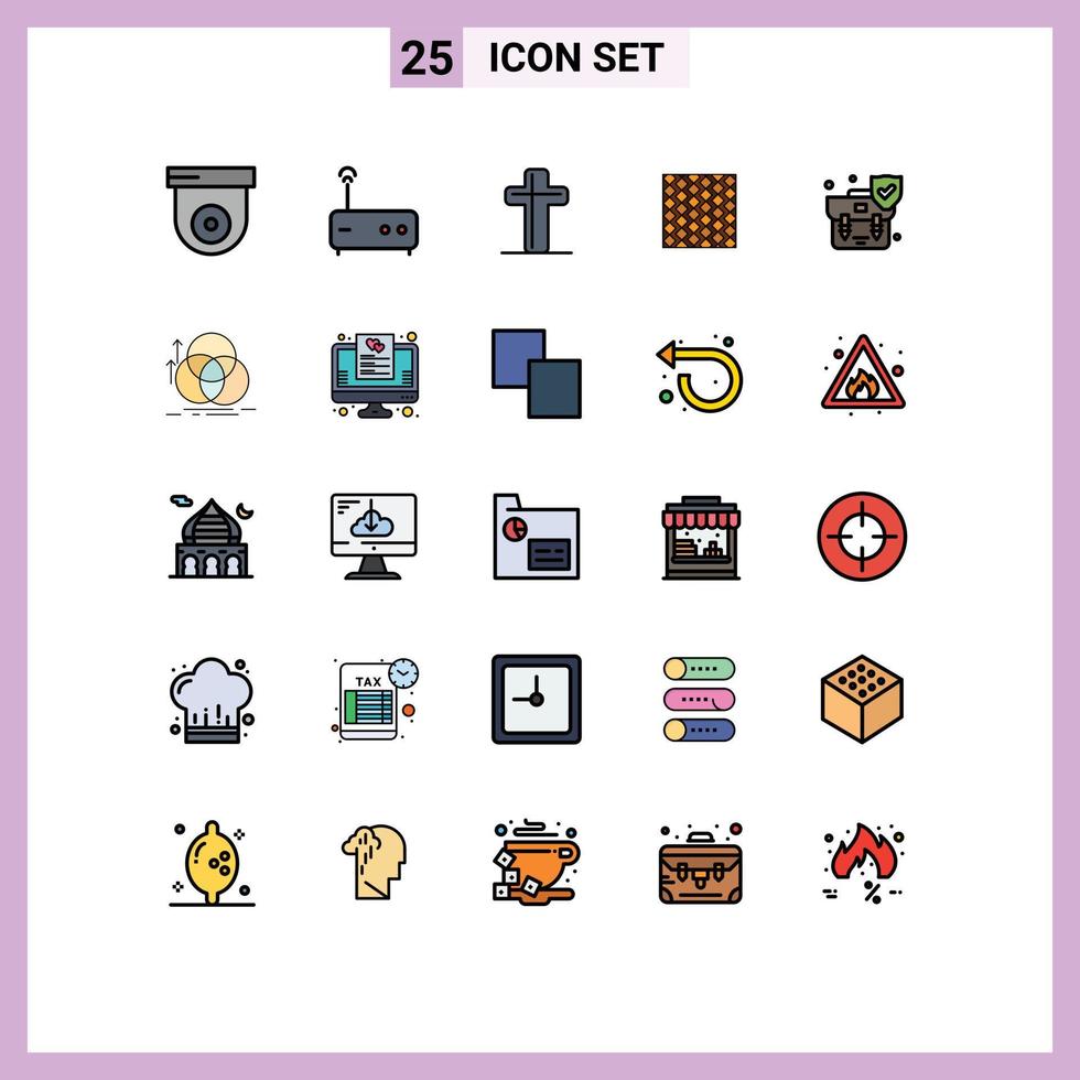 25 símbolos de signos de color plano de línea llena universal de mosaicos de bolsos elementos de diseño vectorial editables de losa de rayas cruzadas vector