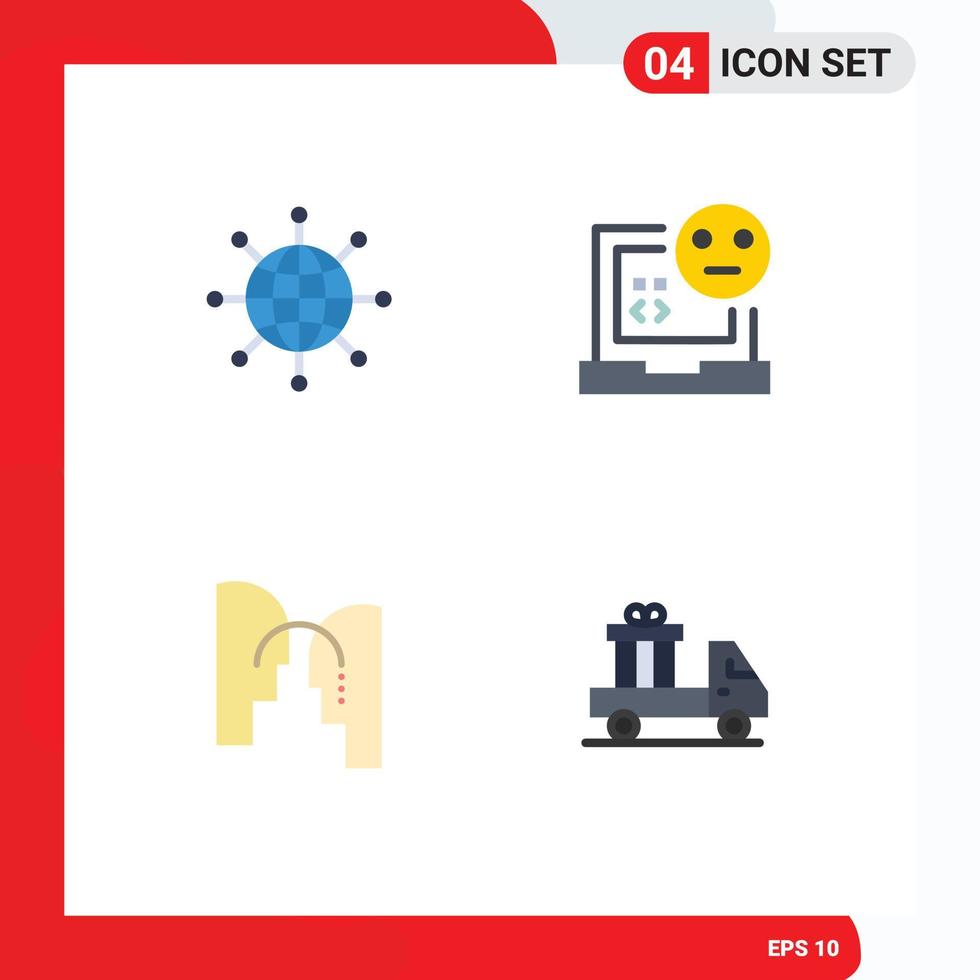 Set of 4 Vector Flat Icons on Grid for connect error earth bug head Editable Vector Design Elements
