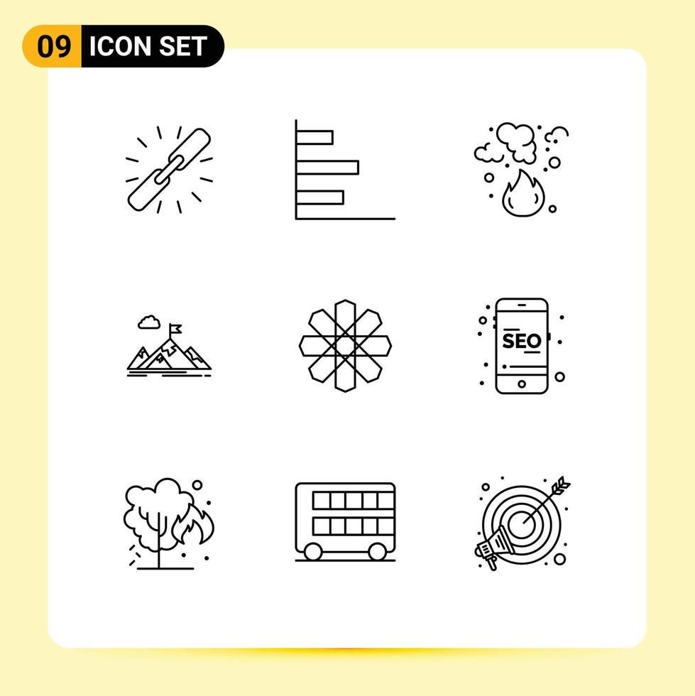 9 Creative Icons Modern Signs and Symbols of goal aim performance achievement pollution Editable Vector Design Elements