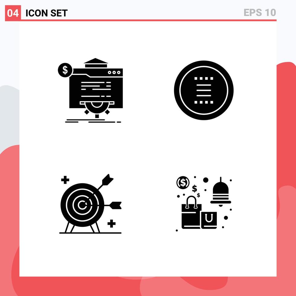 Set of 4 Commercial Solid Glyphs pack for seo navigation technology circle arrow Editable Vector Design Elements