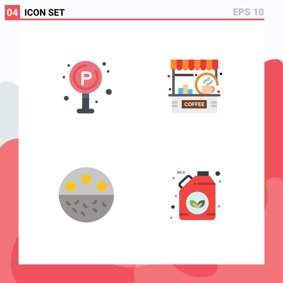 Set of 4 Vector Flat Icons on Grid for city bone board coffee mineral Editable Vector Design Elements
