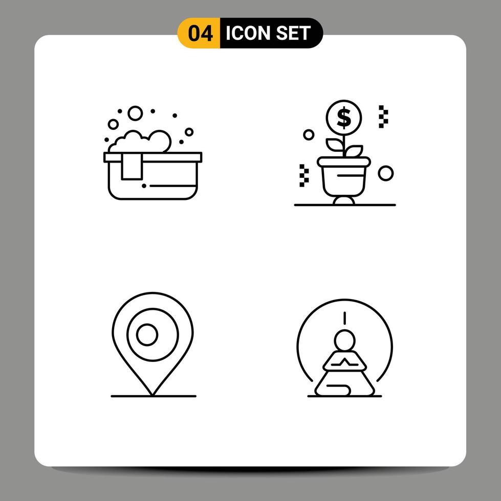 4 Thematic Vector Filledline Flat Colors and Editable Symbols of bathtub location relaxing bath plant bangladash Editable Vector Design Elements