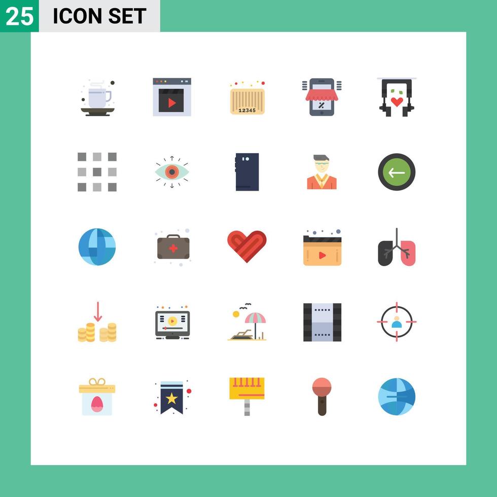 grupo de símbolos de iconos universales de 25 colores planos modernos de elementos de diseño vectorial editables de código de barras de código de interfaz móvil de tienda vector
