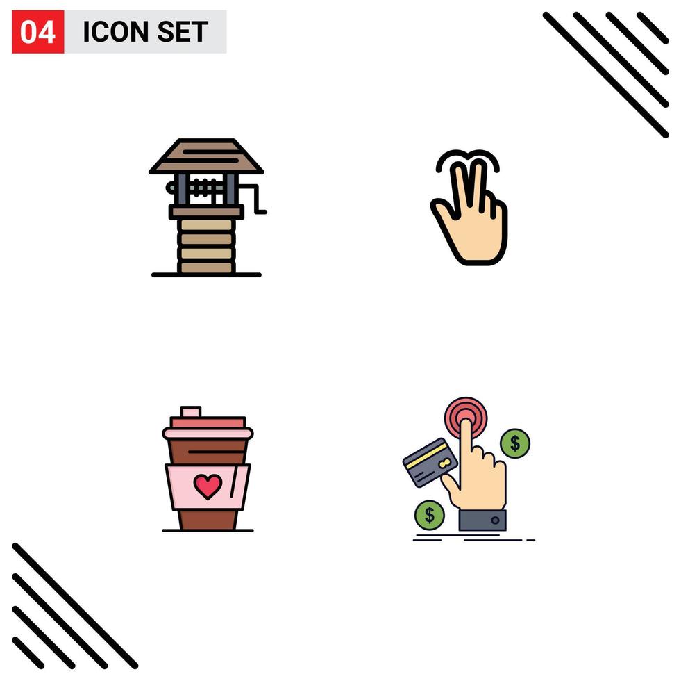 conjunto de 4 iconos de interfaz de usuario modernos símbolos signos para agricultura vidrio bien móvil amor elementos de diseño vectorial editables vector