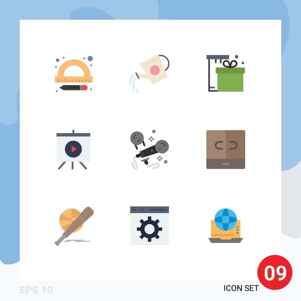 símbolos de iconos universales grupo de 9 colores planos modernos de presentación de regalo de video de micrófono elementos de diseño vectorial editables de compras vector