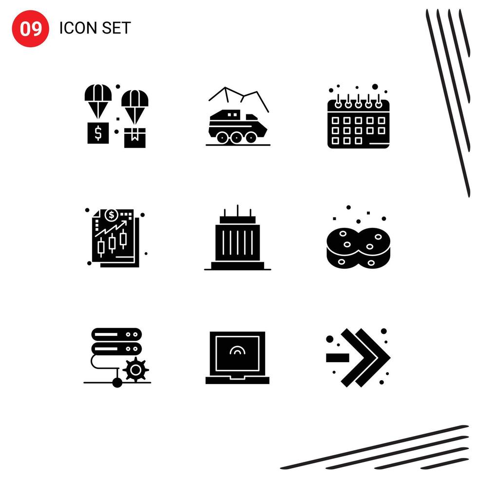 Solid Glyph Pack of 9 Universal Symbols of buildings income surface finance plans Editable Vector Design Elements