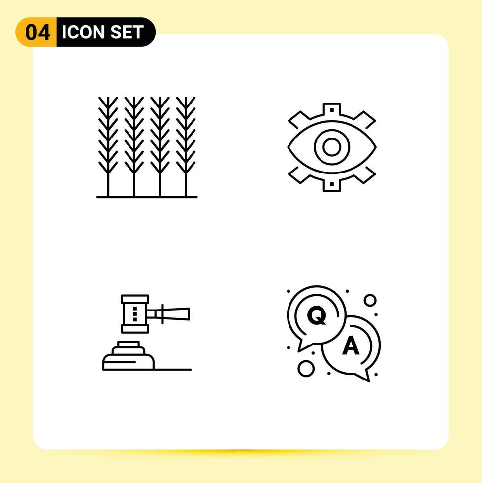 4 Universal Line Signs Symbols of cereal production eye business action Editable Vector Design Elements