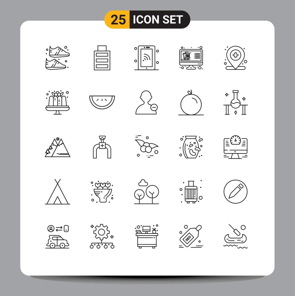 Modern Set of 25 Lines Pictograph of location list smartphone display online Editable Vector Design Elements