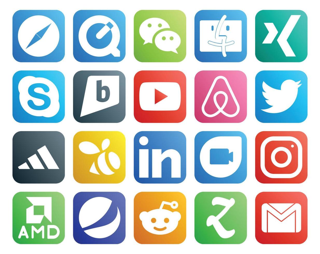 20 Social Media Icon Pack Including linkedin adidas chat tweet air bnb vector