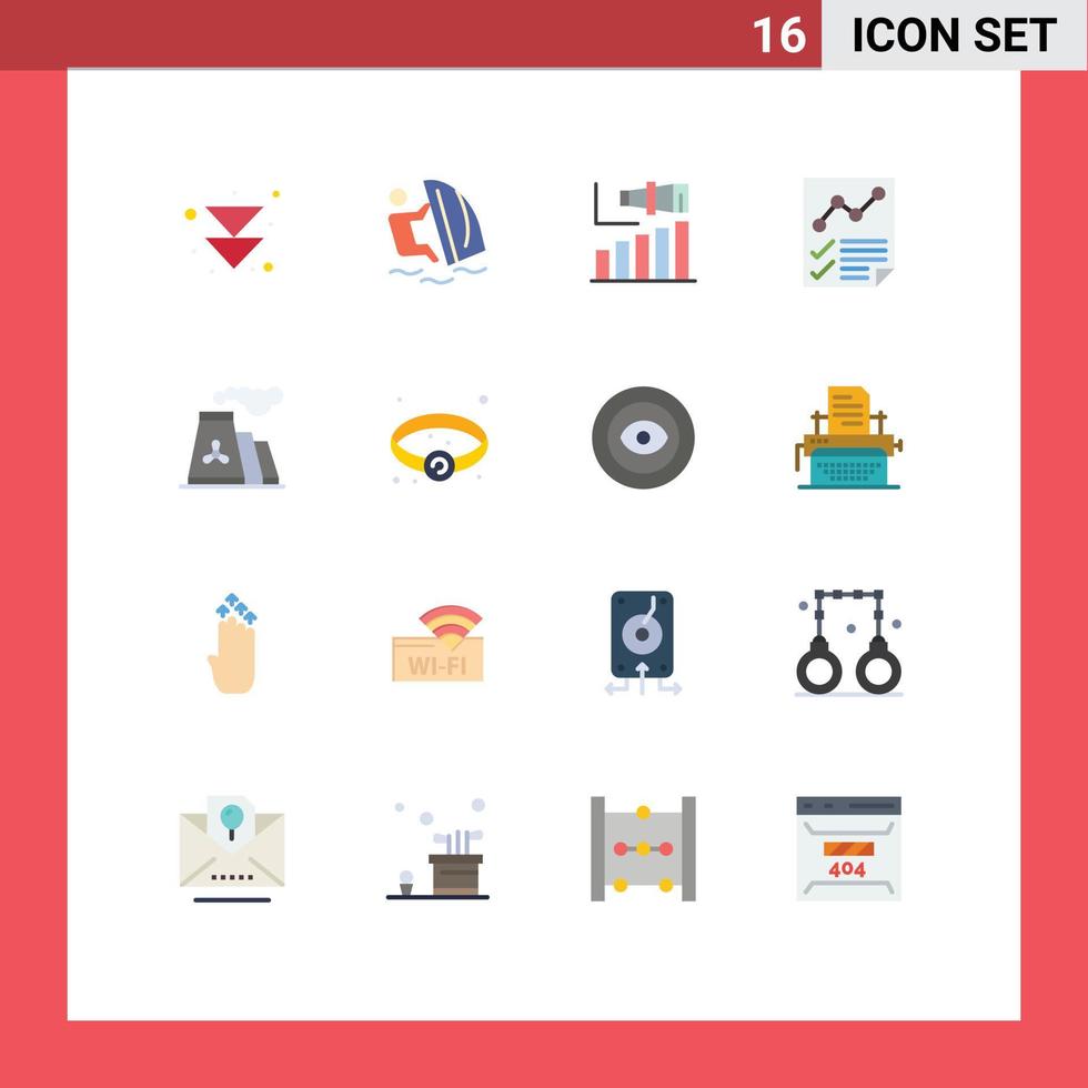 Universal Icon Symbols Group of 16 Modern Flat Colors of report document business data vision Editable Pack of Creative Vector Design Elements