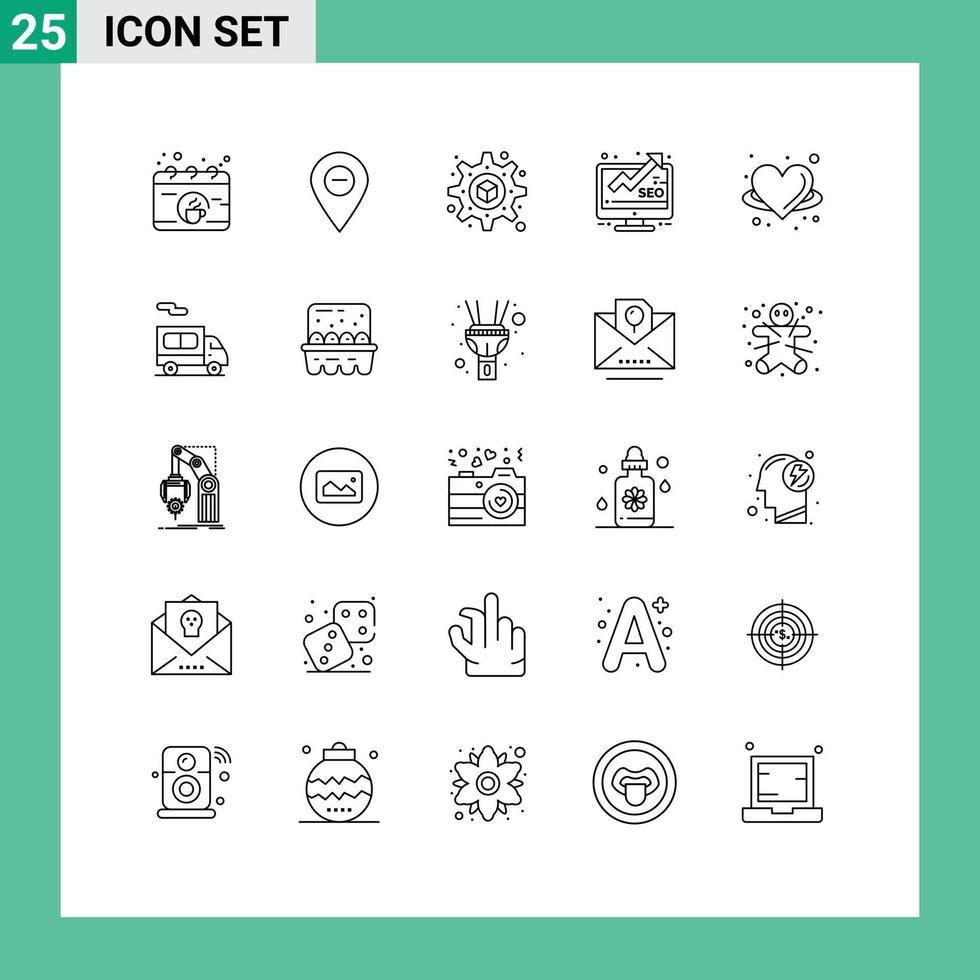 25 Universal Lines Set for Web and Mobile Applications heart angel pin seo marketing Editable Vector Design Elements