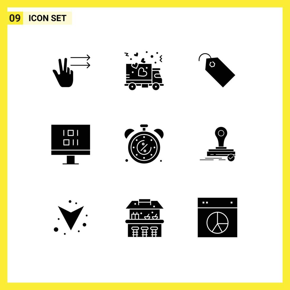 Set of 9 Modern UI Icons Symbols Signs for discount time tag discount data Editable Vector Design Elements