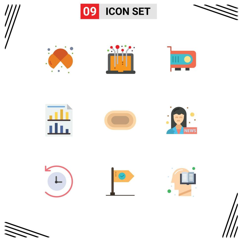 9 Thematic Vector Flat Colors and Editable Symbols of report page system data computer Editable Vector Design Elements