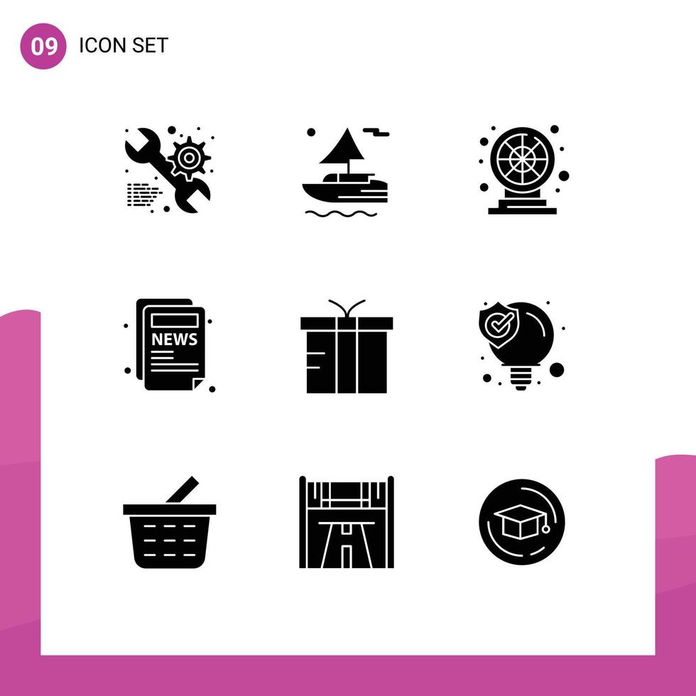 Universal Icon Symbols Group of 9 Modern Solid Glyphs of global logistic fun box blog Editable Vector Design Elements