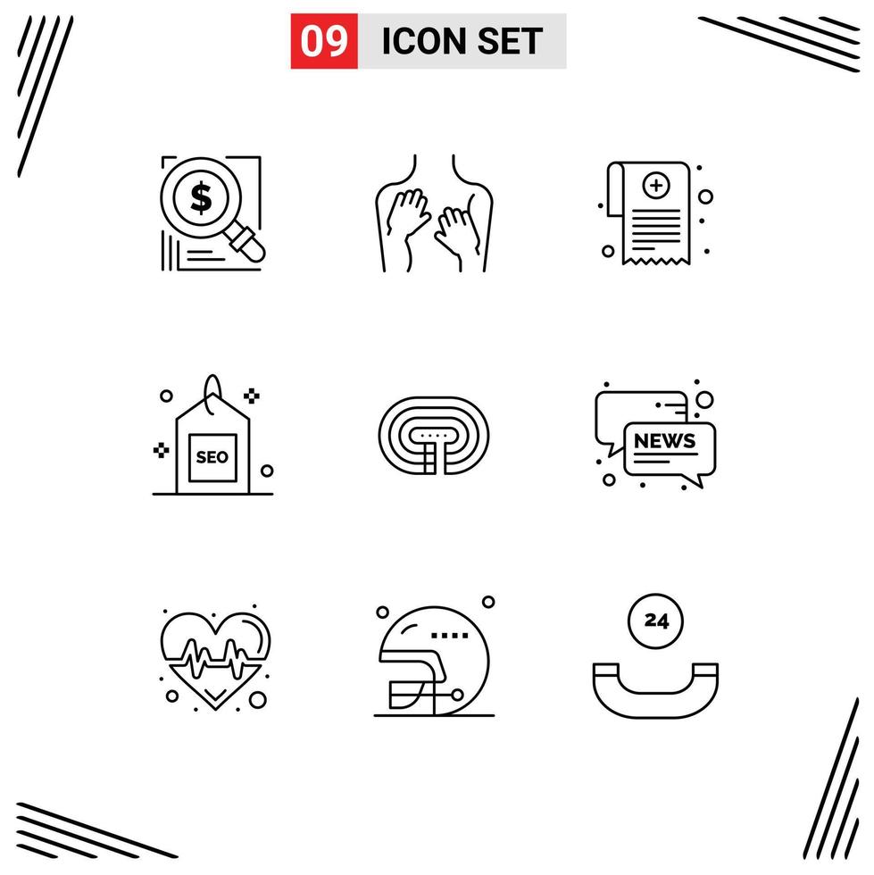 Modern Set of 9 Outlines and symbols such as search media spa engine prescription Editable Vector Design Elements