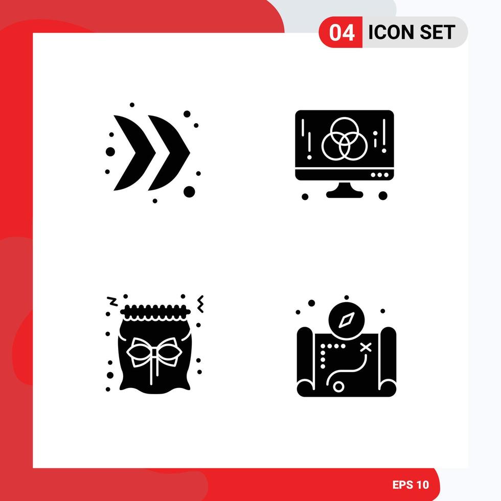 Universal Icon Symbols Group of 4 Modern Solid Glyphs of arrow bag multimedia development christmas Editable Vector Design Elements