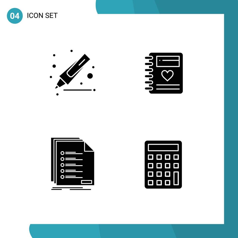 paquete de iconos de vectores de stock de 4 signos y símbolos de línea para dibujar elementos de diseño de vectores editables de registro de bodas de cuaderno