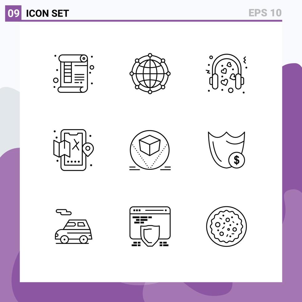 Set of 9 Modern UI Icons Symbols Signs for life mobile network wedding loving Editable Vector Design Elements