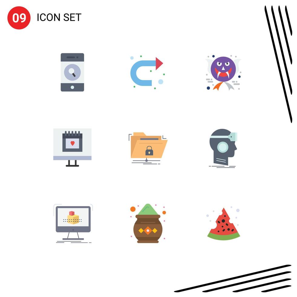 Flat Color Pack of 9 Universal Symbols of files valentine character lover calendar Editable Vector Design Elements