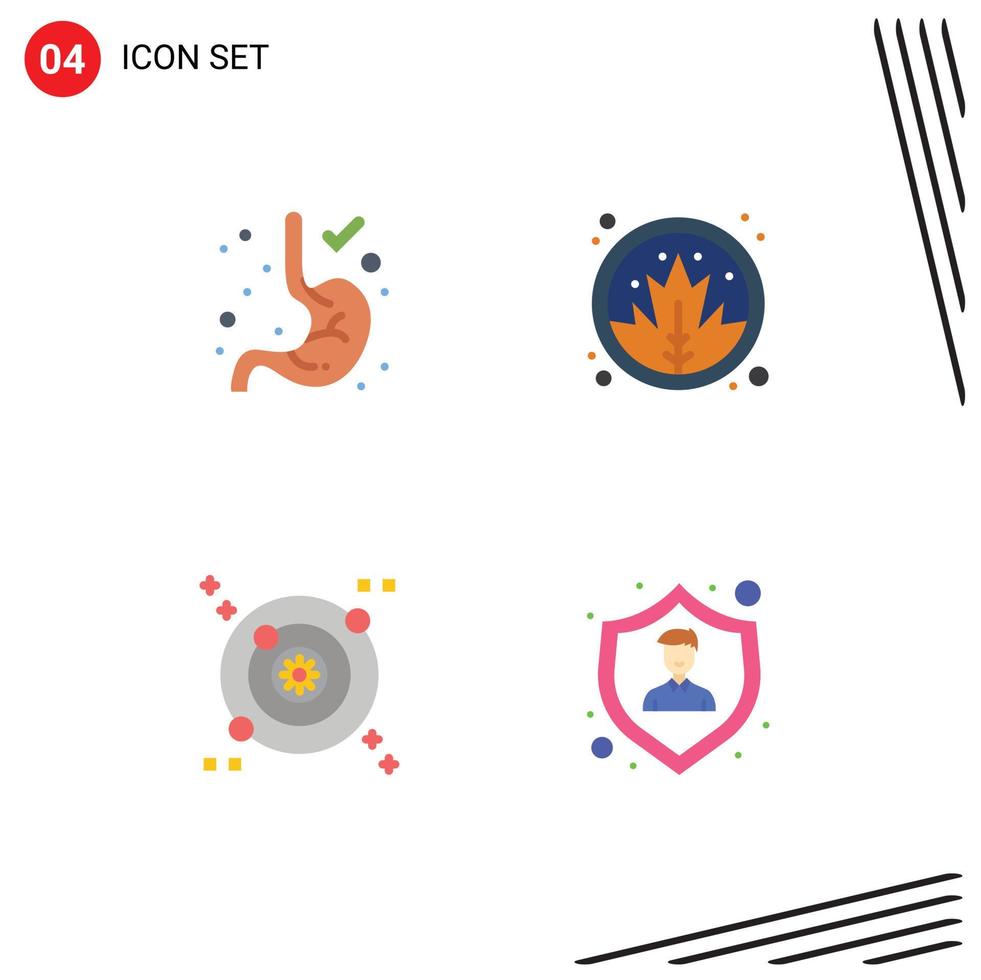 paquete de iconos planos de 4 símbolos universales de digestión espacio hoja protección de acción de gracias elementos de diseño vectorial editables vector