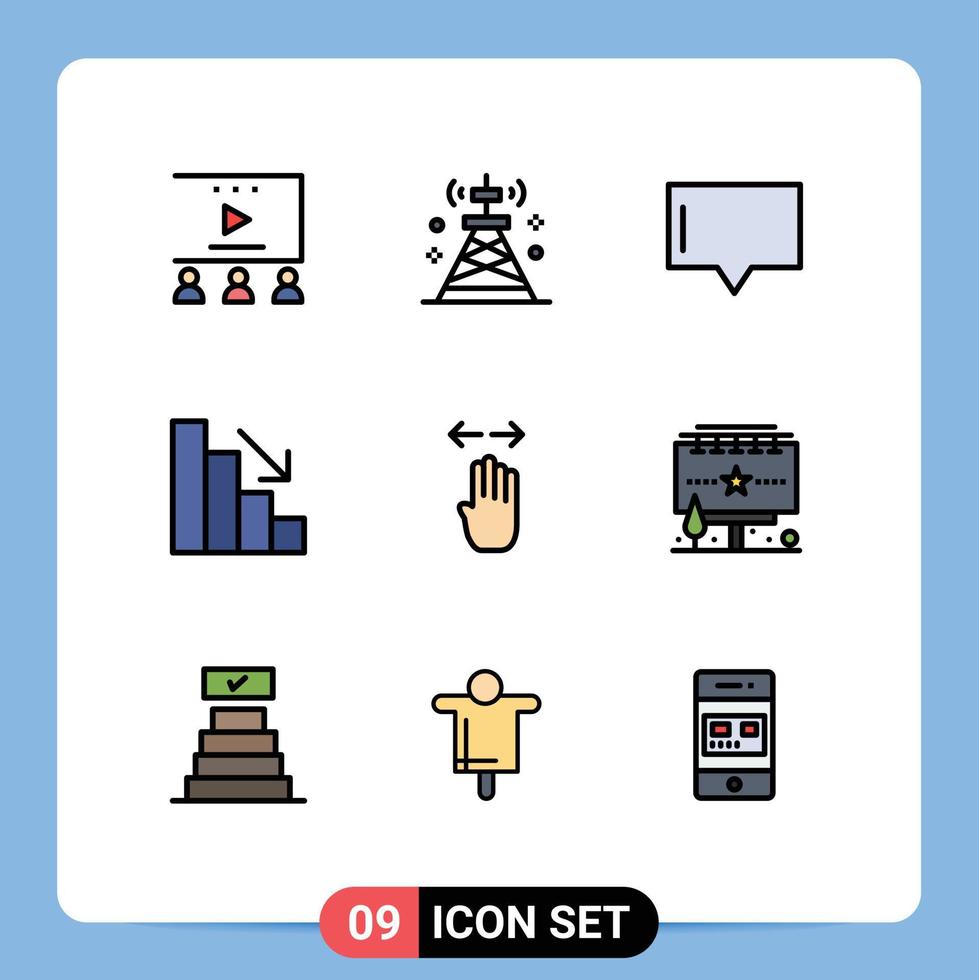 Modern Set of 9 Filledline Flat Colors Pictograph of finger four tower fall analytics Editable Vector Design Elements