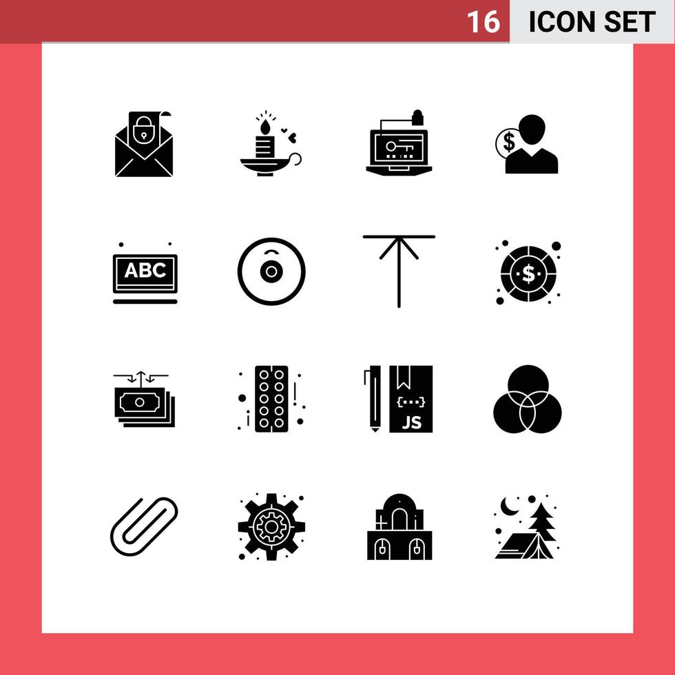 Modern Set of 16 Solid Glyphs and symbols such as finance costs access user laptop Editable Vector Design Elements