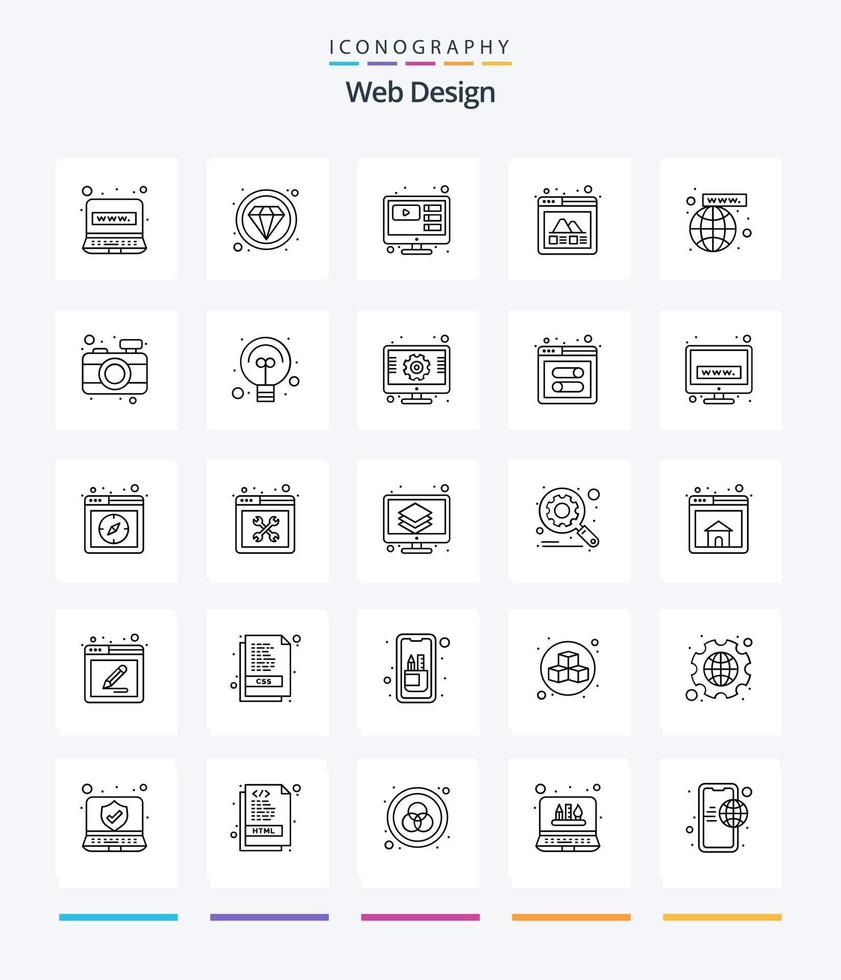 diseño web creativo 25 paquete de iconos de esquema como web. conexión. tutoriales diseño. foto vector