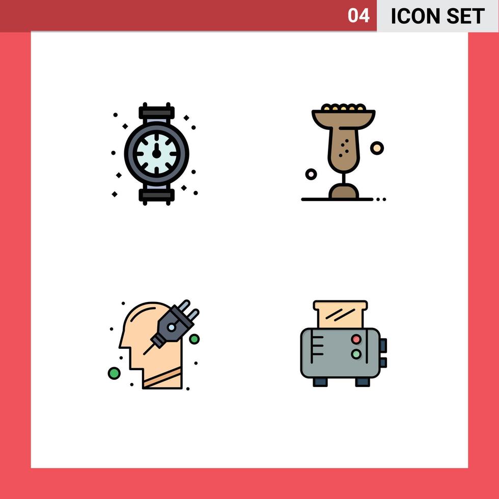 Pictogram Set of 4 Simple Filledline Flat Colors of gauge human plumbing eat plug Editable Vector Design Elements