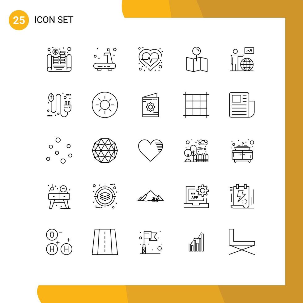 Pack of 25 creative Lines of globe pin health pointer location Editable Vector Design Elements
