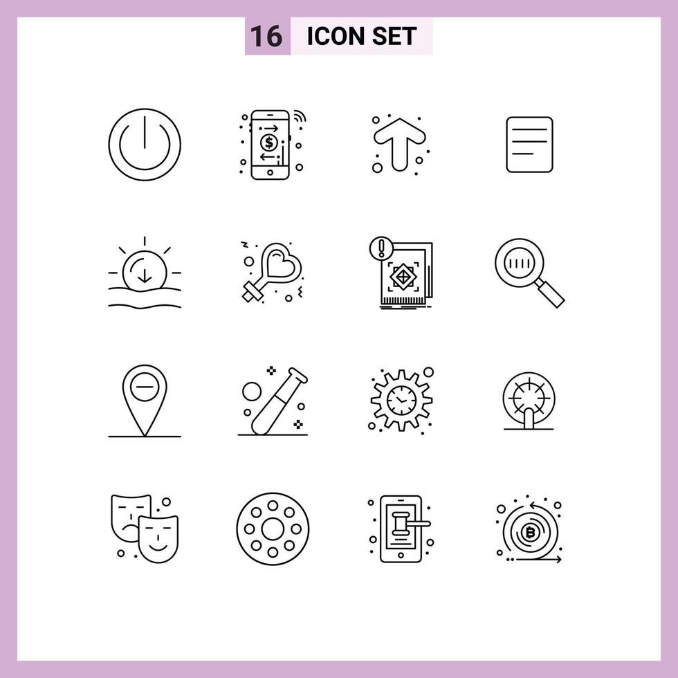 Modern Set of 16 Outlines and symbols such as sign weather direction sunset nature Editable Vector Design Elements