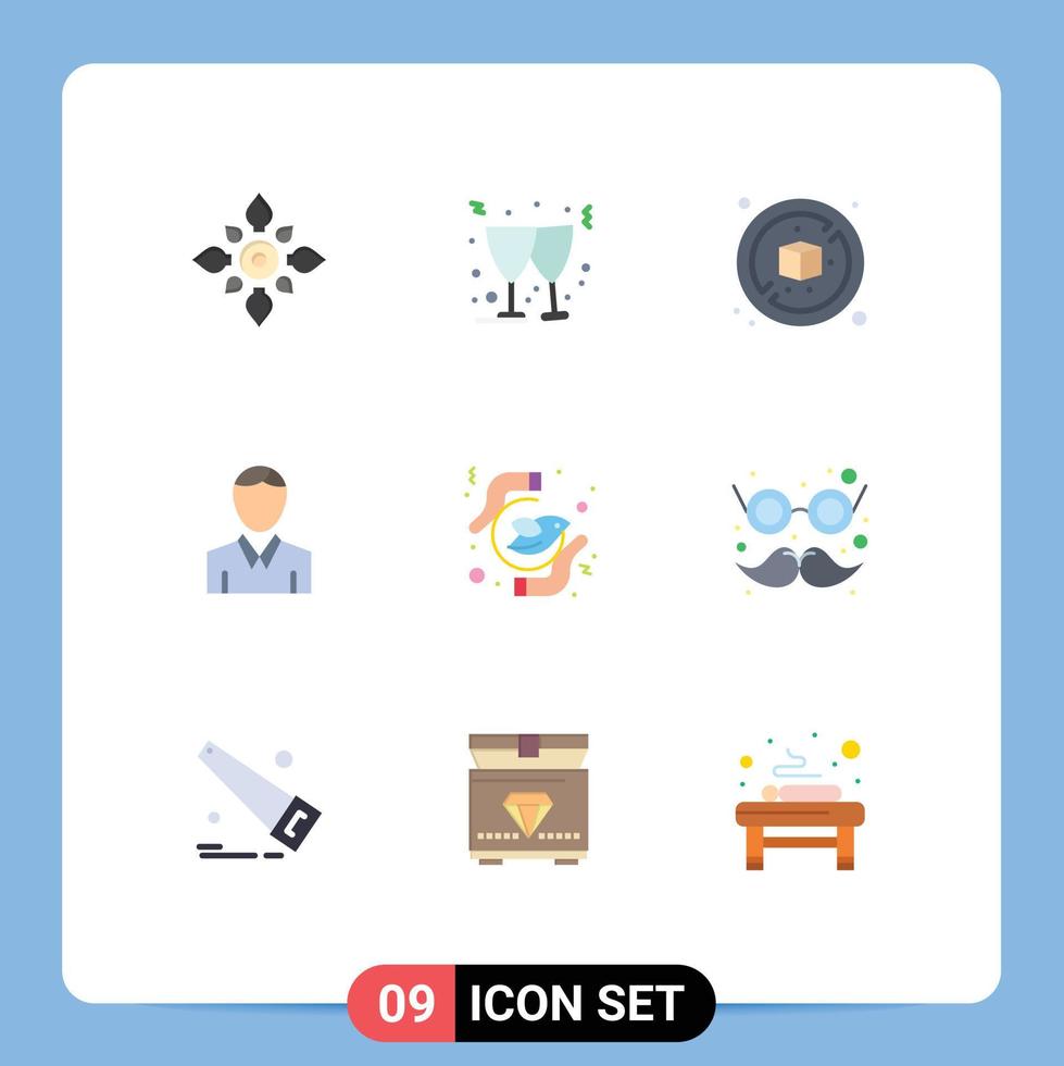 Flat Color Pack of 9 Universal Symbols of feminism person wine man account Editable Vector Design Elements