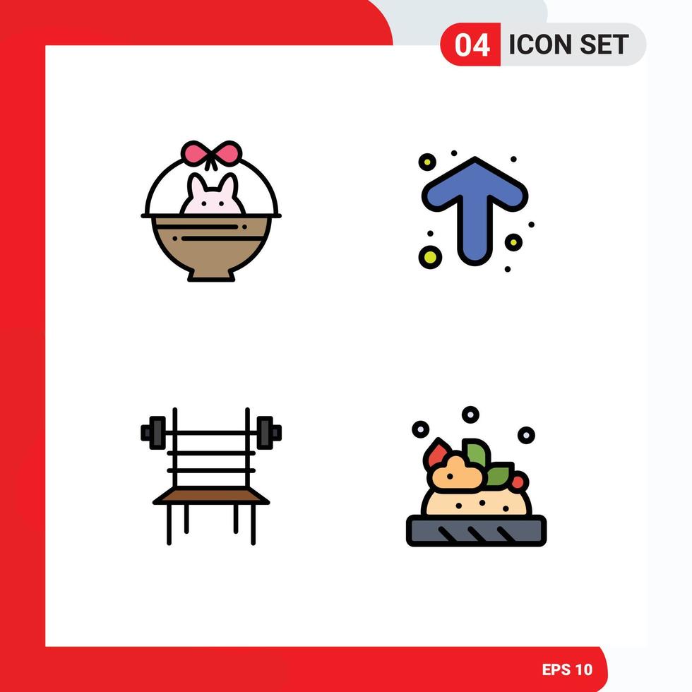 4 User Interface Filledline Flat Color Pack of modern Signs and Symbols of basket dumbbell nature up gym Editable Vector Design Elements