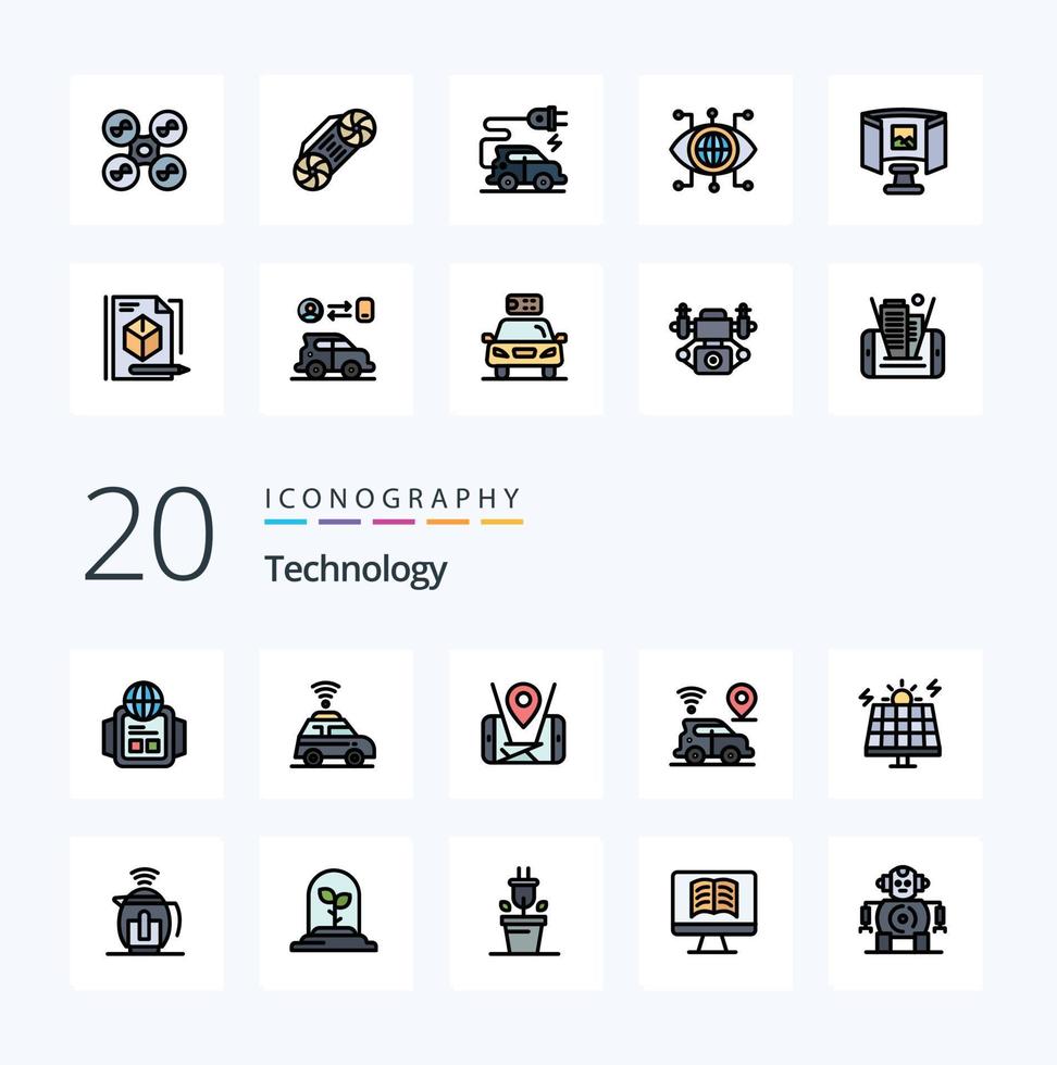 20 Technology Line Filled Color icon Pack like solar environment location energy map vector