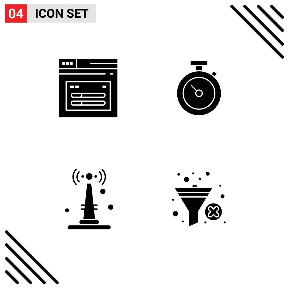 Solid Glyph Pack of 4 Universal Symbols of internet iot website watch things Editable Vector Design Elements