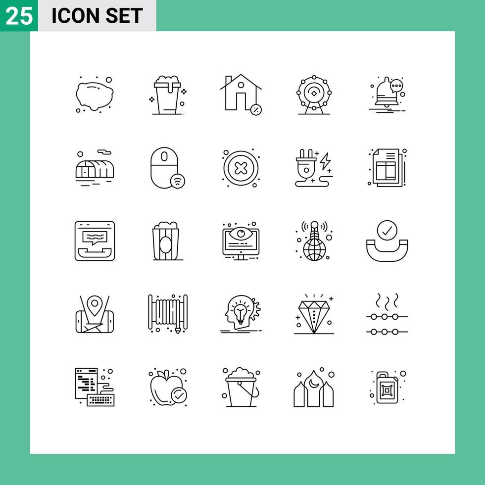 Set of 25 Commercial Lines pack for message hotel discount service browser Editable Vector Design Elements