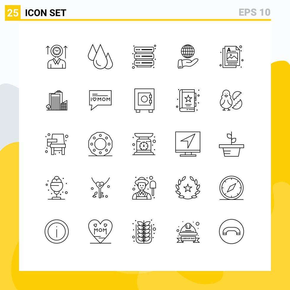 User Interface Pack of 25 Basic Lines of designer modern science global security Editable Vector Design Elements