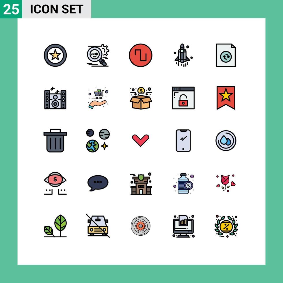 Pictogram Set of 25 Simple Filled line Flat Colors of sync document sound technology rocket Editable Vector Design Elements