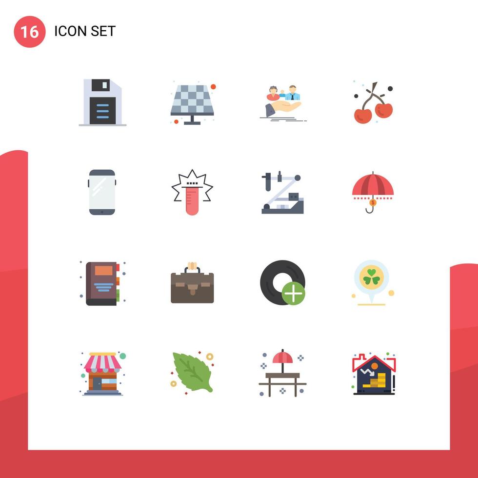 paquete de 16 signos y símbolos modernos de colores planos para medios de impresión web, como el teléfono inteligente huawei, el teléfono familiar, el paquete editable de cereza de elementos creativos de diseño de vectores